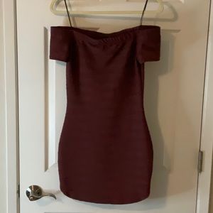 Burgundy off shoulder, mini dress size medium